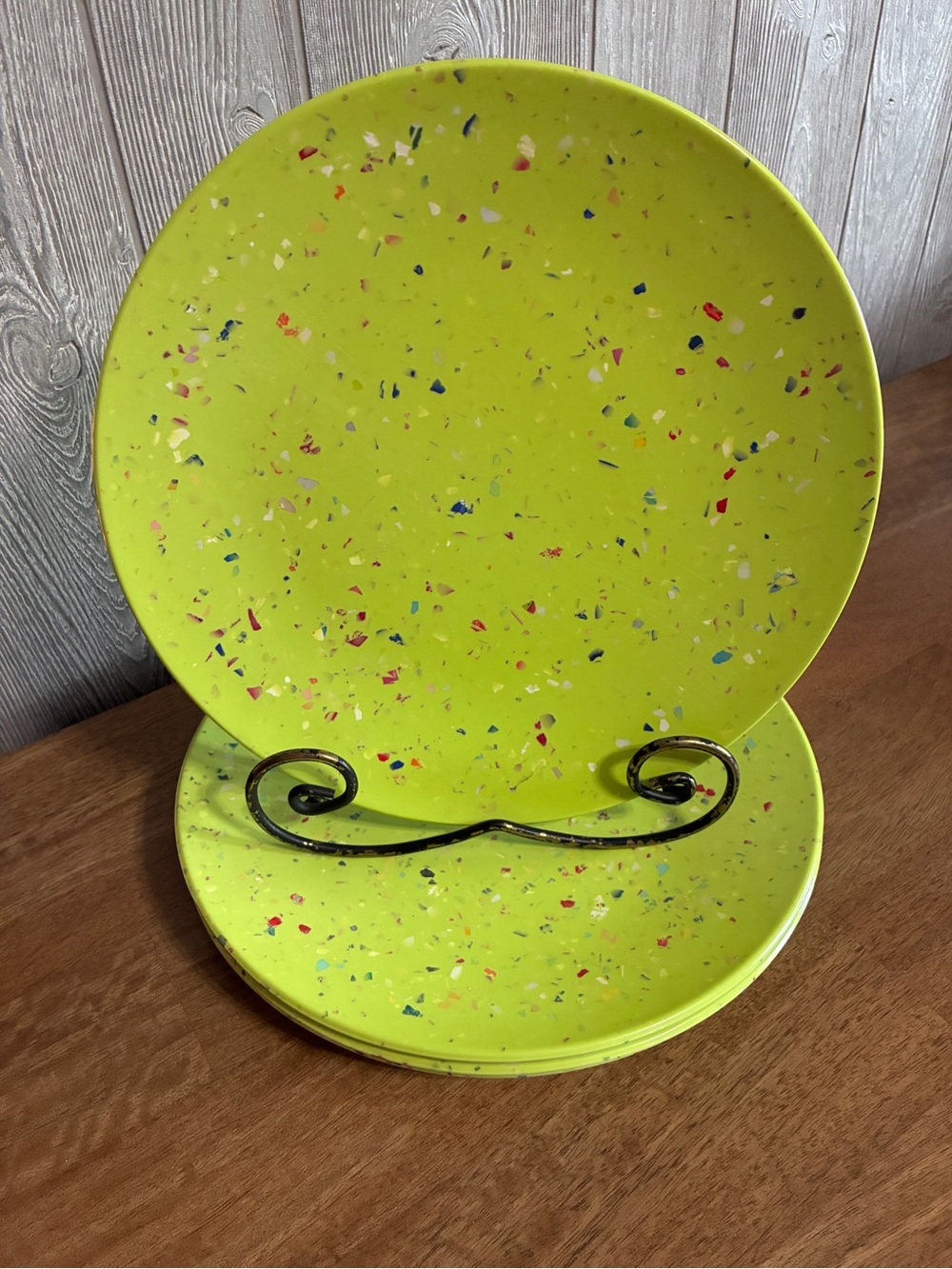 x4 Zak! Confetti Melamine Plates Lime Green 11" Dinner Plate Set ZAK! Designs